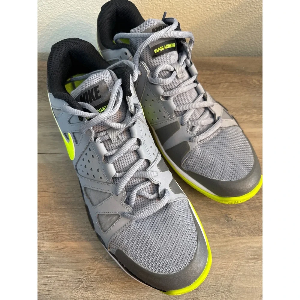 Nike Air Vapor Advantage Mens 12.5 Grey Black Volt Tennis Shoes 599359-070